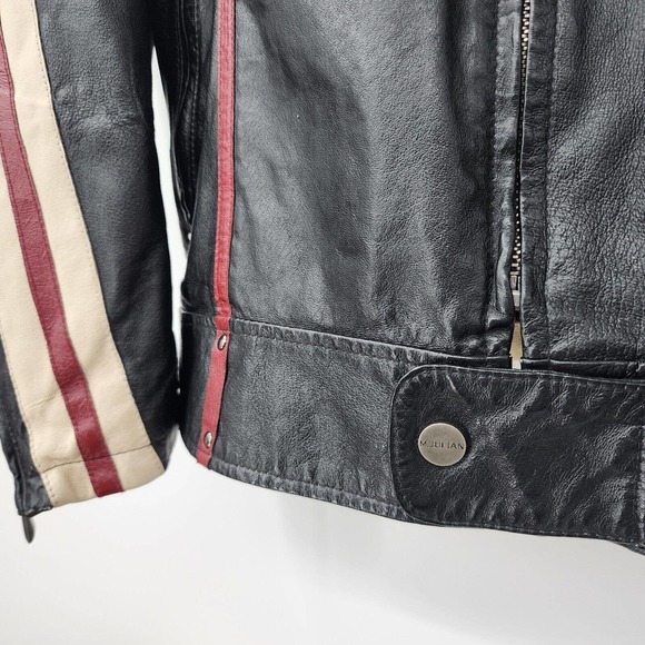 Vintage WILSON LEATHER M.JULIAN Moto Jacket Asymmetric Sleeve Stripes Mens XL - Picture 6 of 16